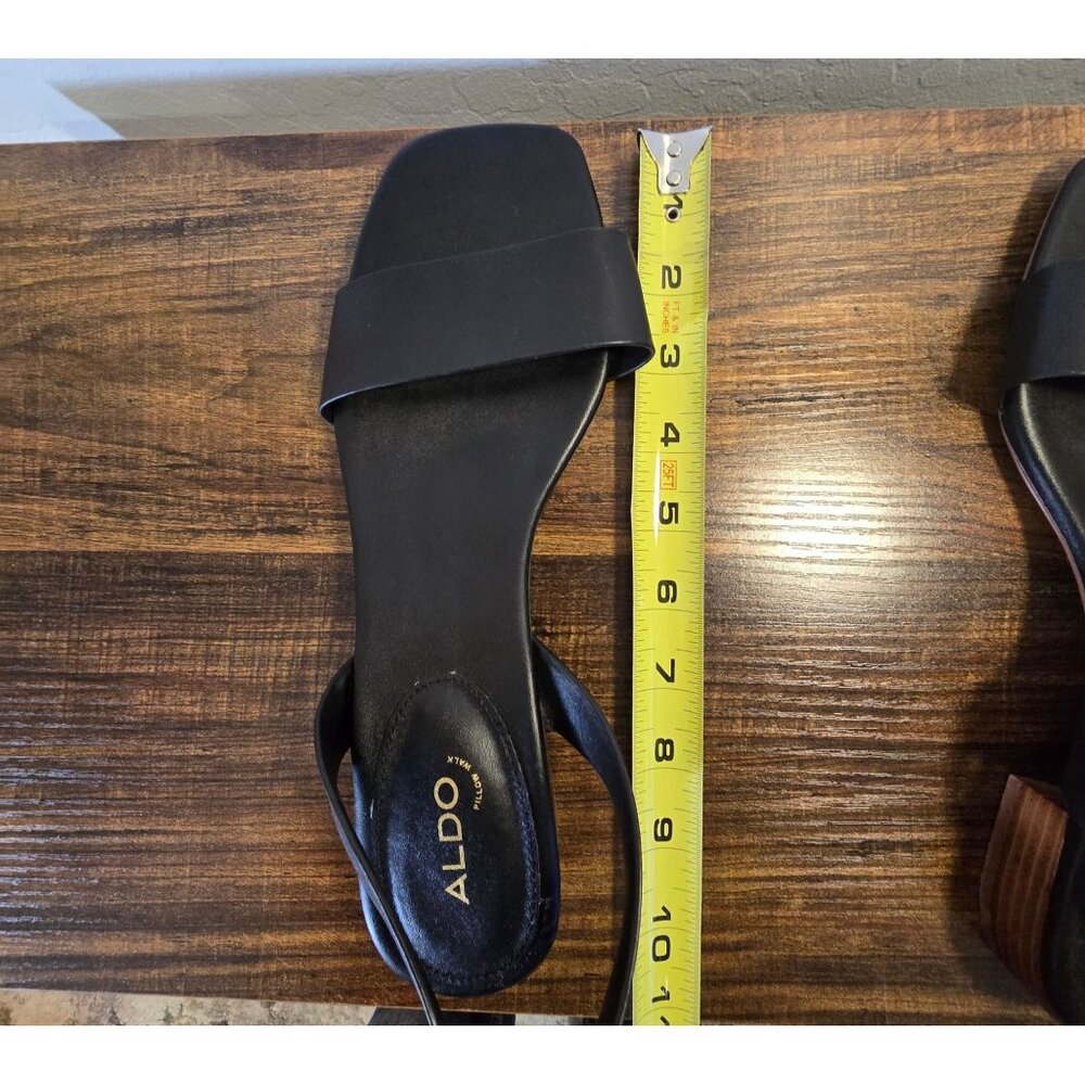 Aldo Dorenna Black Leather Square Toe Sandals With Low Block Heel Size 8.5-9 - Picture 10 of 12